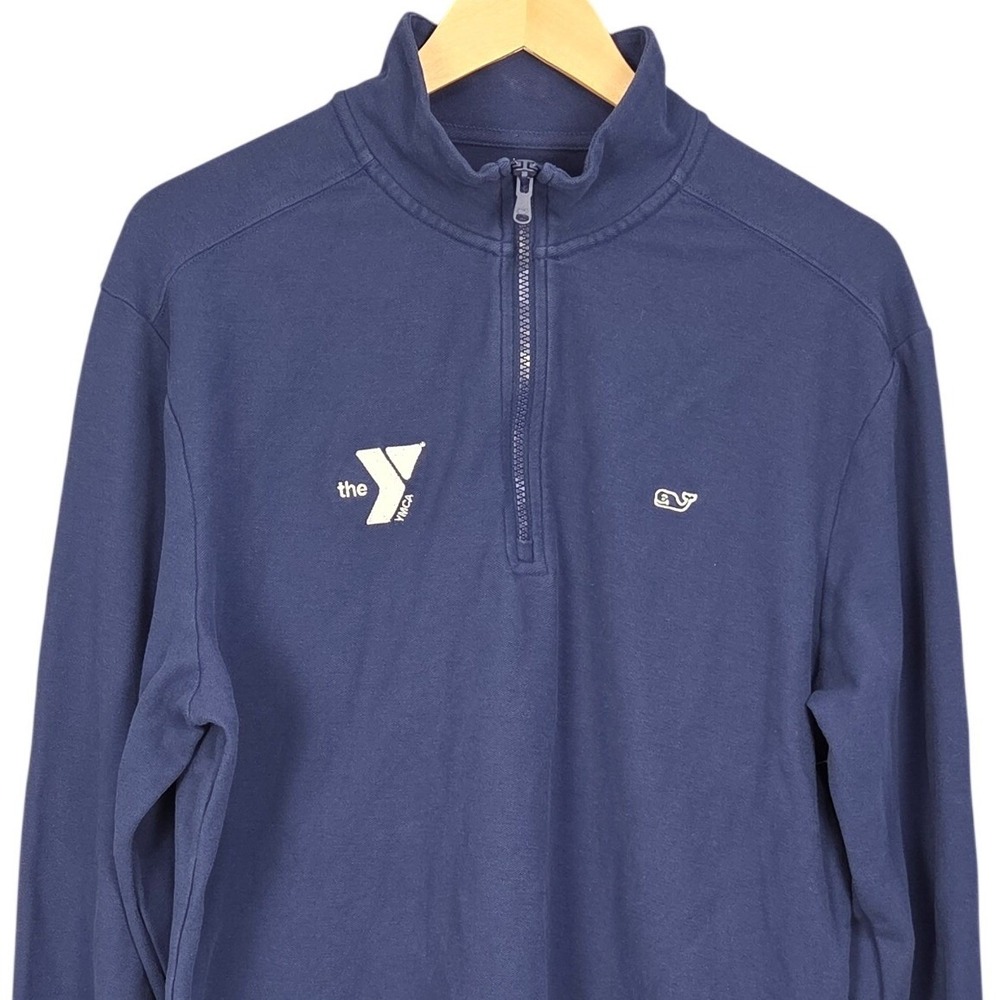 Vineyard Vines Quarter Zip Mens Large Blue Long Sleeve Pullover YMCA Logo Cotton